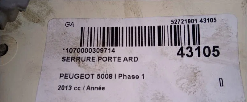 Serrure porte ard Peugeot 5008 (0U_, 0E_) 1.6 hdi (2010-2017) occasion