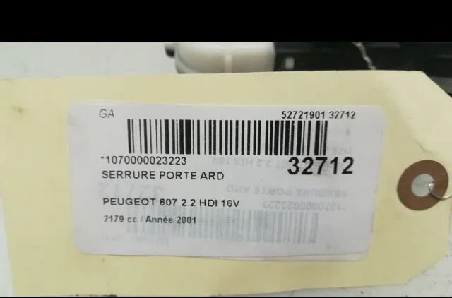 Serrure porte ard Peugeot 607 (9D, 9U) 2.2 hdi (2000-2006) occasion