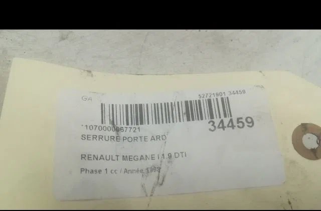 Serrure porte ard Renault MEGANE I (BA0-1_) 1.9 dti (ba08, ba0n) (1997-2001) occasion