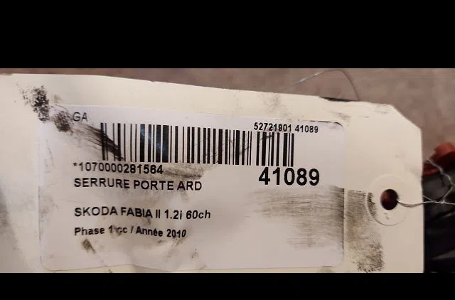 Serrure porte ard Skoda FABIA II (542) 1.2 (2006-2014) 5 portes occasion