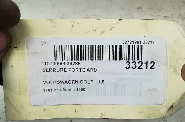 Serrure porte ard VOLKSWAGEN GOLF II 1990 occasion