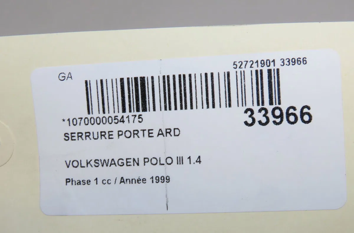 Serrure porte ard Volkswagen POLO III (6N1) 60 1.4 (1995-1999) occasion
