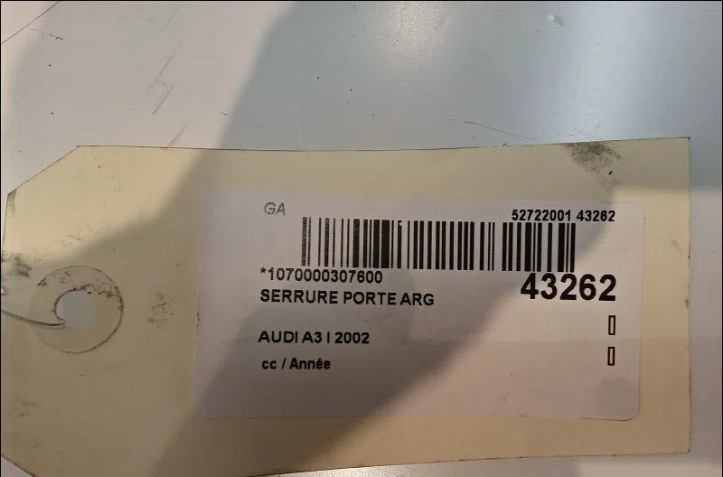 Serrure porte arg Audi A3 (8L1) 1.6 (1996-2003) occasion