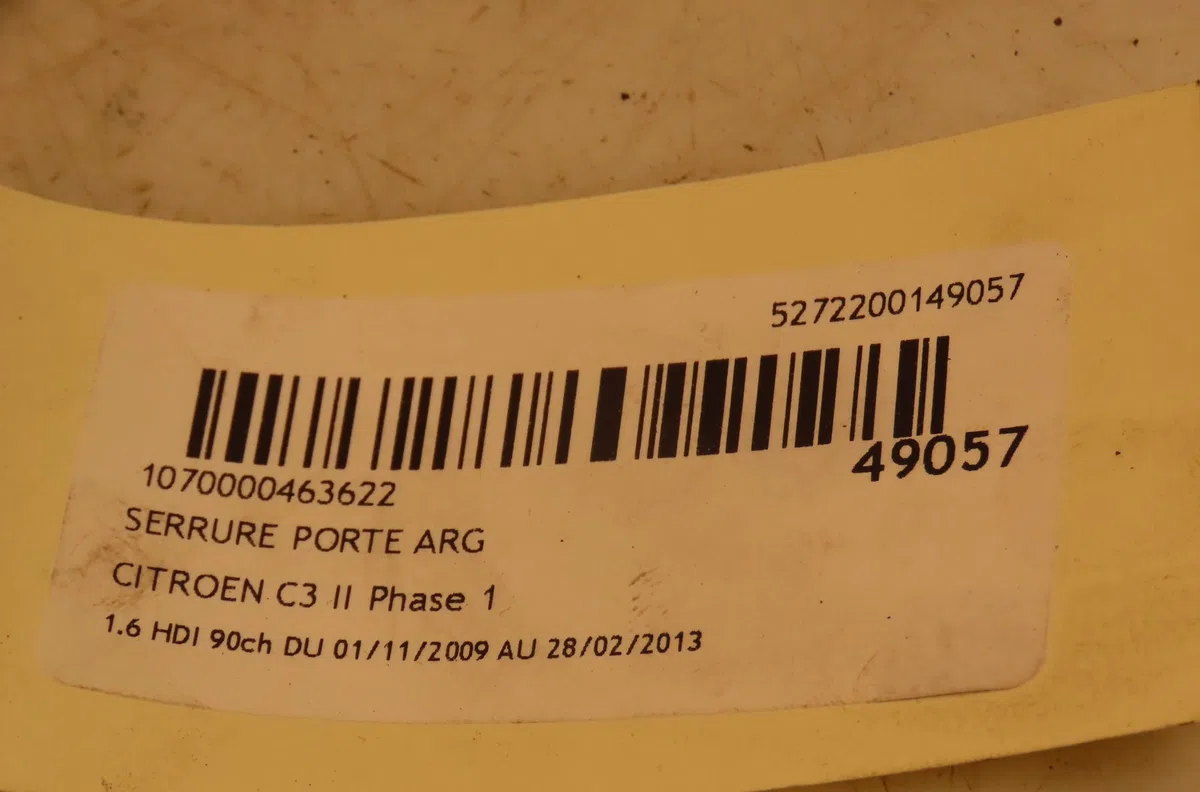 Serrure porte arg Citroen C3 II (SC_) 1.6 hdi 90 (2009) occasion