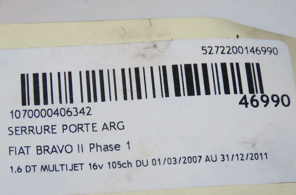 Serrure porte arg Fiat BRAVO II (198_) 1.6 d multijet (198axh1b) (2007-2014) 5 portes occasion
