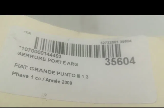 Serrure porte arg FIAT GRANDE PUNTO III 2009 occasion