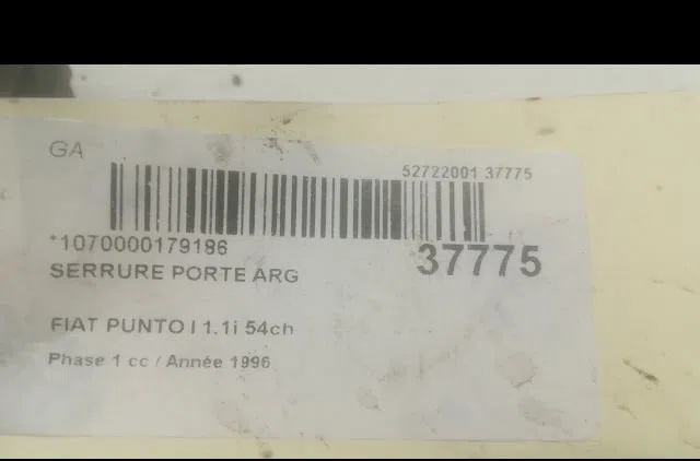 Serrure porte arg Fiat PUNTO (176_) 55 1.1 (1993-1999) occasion