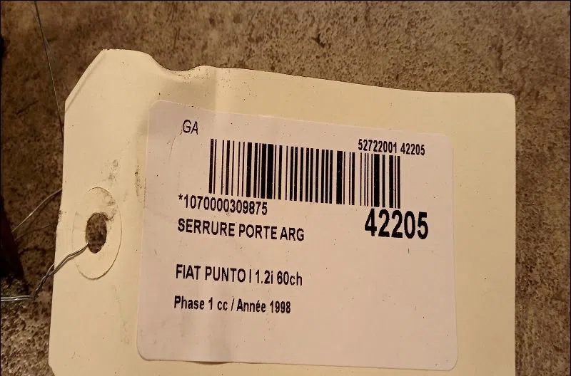 Serrure porte arg Fiat PUNTO (176_) 60 1.2 (176ap, 176ar, 176aq, 176bb) (1993-1999) occasion