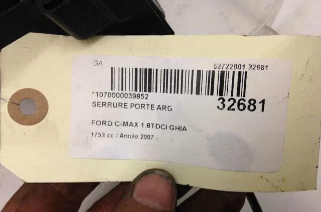 Serrure porte arg FORD CMAX I 2007 occasion