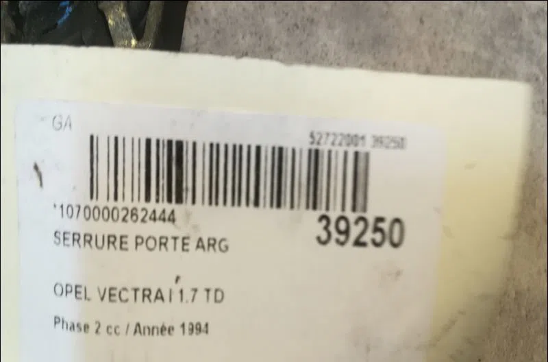 Serrure porte arg Opel VECTRA A 3-5 portes (J89) 1.7 td (f68, m68) (1990-1995) occasion