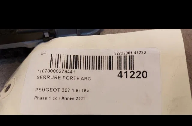 Serrure porte arg Peugeot 307 (3A-C) 1.6 16v (2000-2007) 5 portes occasion