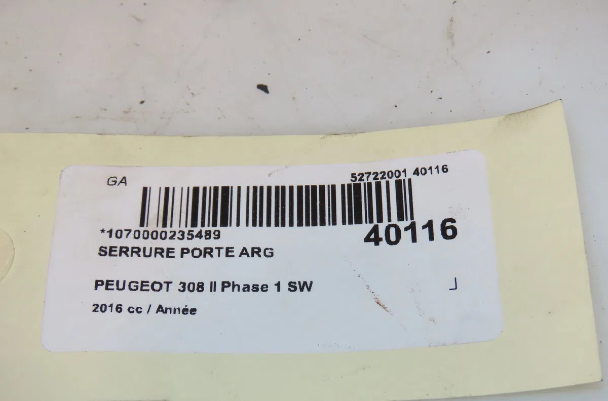 Serrure porte arg Peugeot 308 SW II (LC_, LJ_, LR_, LX_, L4_) 1.2 thp 130 (2014-2021) occasion