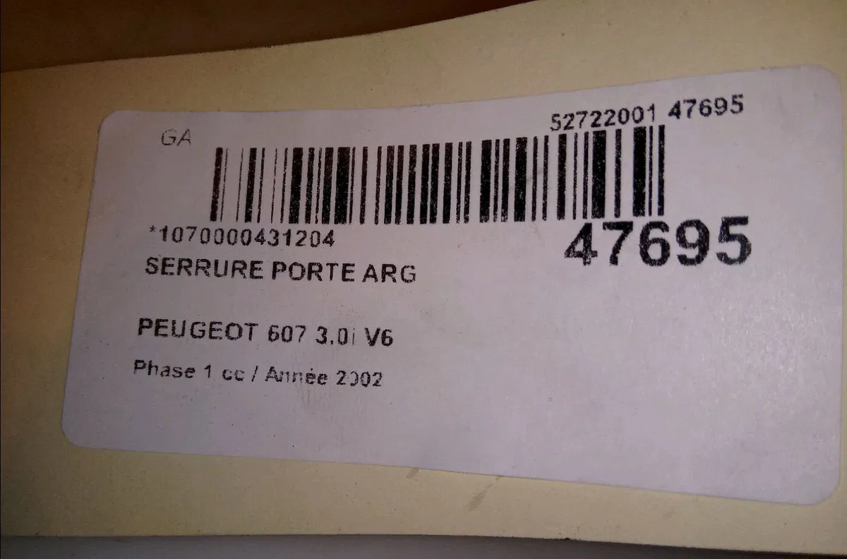 Serrure porte arg Peugeot 607 (9D, 9U) 3.0 v6 24v (2000-2004) occasion