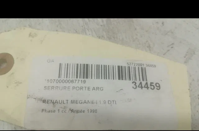 Serrure porte arg Renault MEGANE I (BA0-1_) 1.9 dti (ba08, ba0n) (1997-2001) occasion