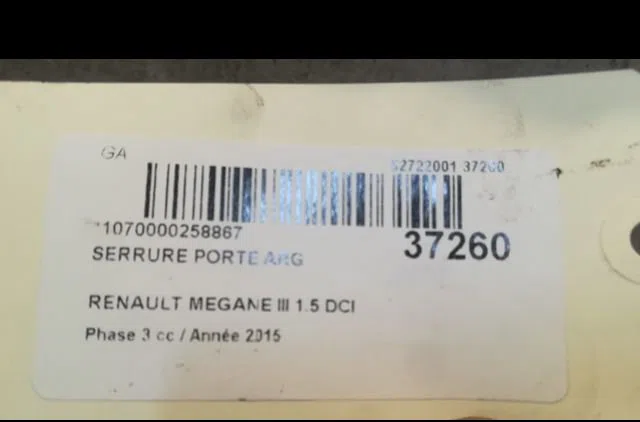 Serrure porte arg Renault MEGANE III 3-5 portes (BZ0-1_, B3_) 1.5 dci (bz1g, bz1w, bz0r) (2013-2015) 5 portes occasion