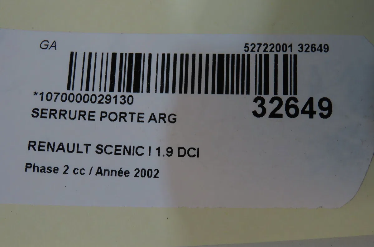 Serrure porte arg Renault SCÉNIC I Monospace (JA0-1_, FA0_) 1.9 dci (ja05, ja1f) (1999-2003) 5 portes occasion