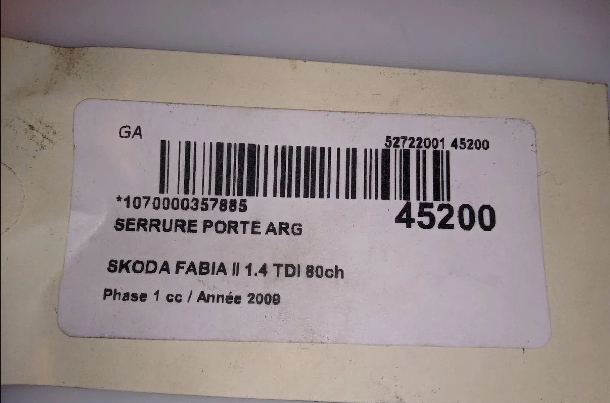 Serrure porte arg Skoda FABIA II (542) 1.4 tdi (2007-2010) occasion