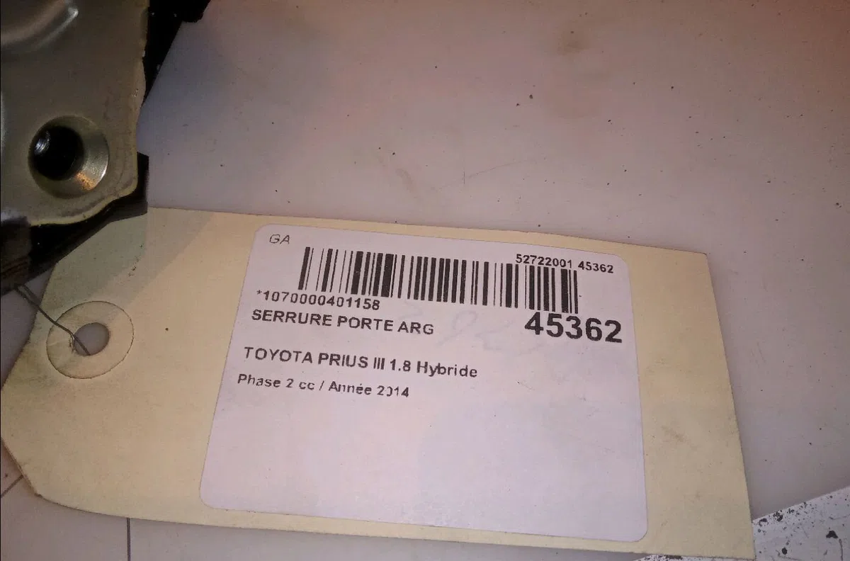 Serrure porte arg Toyota PRIUS (_W3_) 1.8 hybrid (zvw3_) (2008) occasion