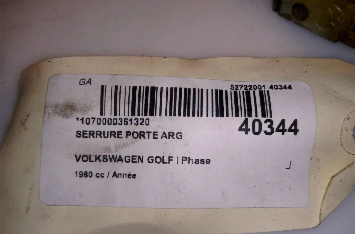 Serrure porte arg Volkswagen GOLF I (17) 1.1 (1974-1983) occasion