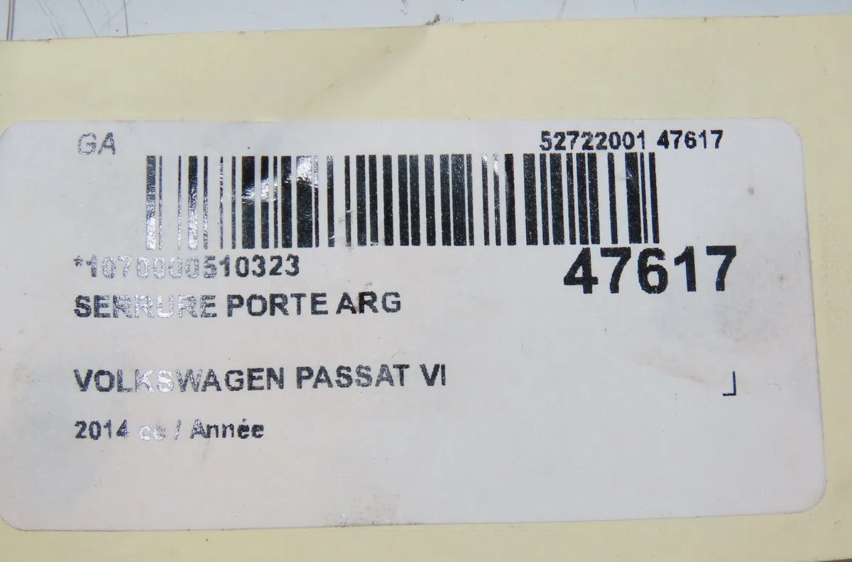 Serrure porte arg Volkswagen PASSAT B7 (362) 2.0 tdi 4motion (2010-2014) occasion