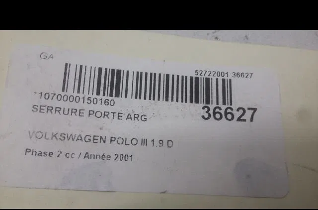 Serrure porte arg VOLKSWAGEN POLO III 2001 occasion