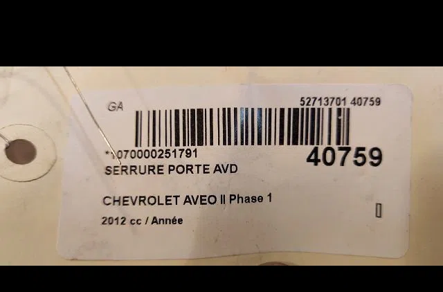 Serrure porte avd CHEVROLET AVEO II 2012 occasion