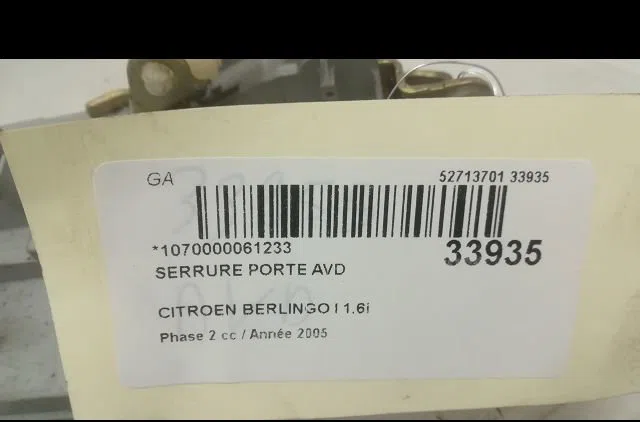 Serrure porte avd Citroen BERLINGO - BERLINGO FIRST Monospace (MF_, GJK_, GFK_) 1.6 16v (mfnfu) (2000-2011) occasion