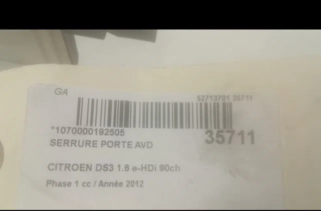 Serrure porte avd CITROEN DS3 2012 occasion