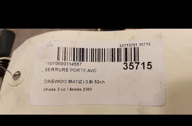 Serrure porte avd Daewoo MATIZ (M100, M150) 0.8 (1998) 5 portes occasion