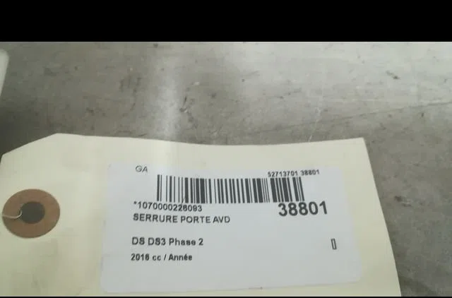 Serrure porte avd Ds DS 3 (SA_) 1.2 thp 110 - puretech 110 (sahnps) (2015-2019) occasion