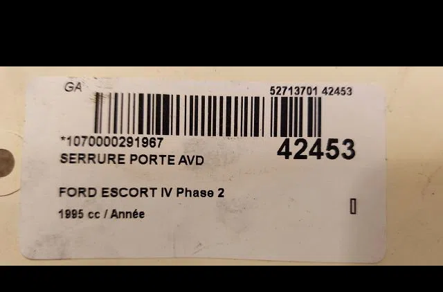 Serrure porte avd Ford ESCORT VI (GAL, AAL, ABL) 1.8 td (1995-1998) occasion