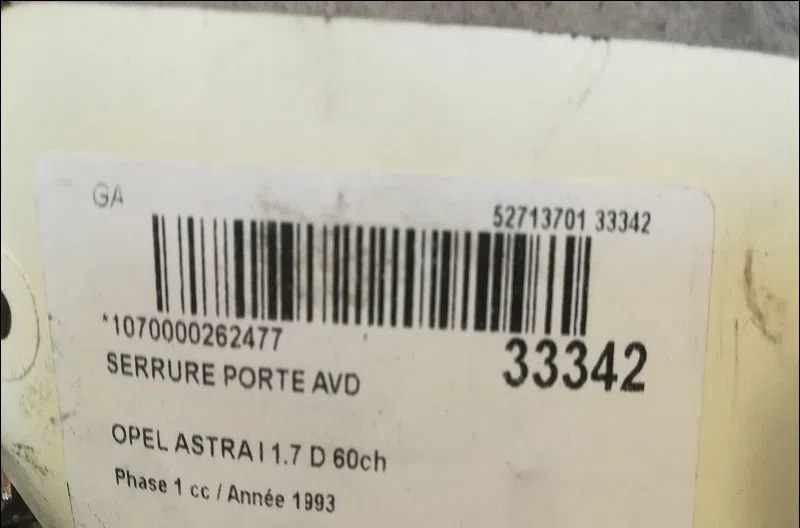 Serrure porte avd Opel ASTRA F 3-5 portes (T92) 1.7 d (f08, m08, f68, m68) (1991-1992) occasion