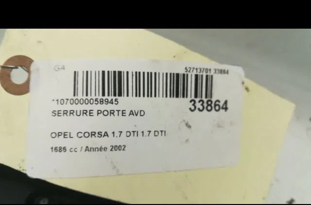 Serrure porte avd Opel CORSA C (X01) 1.7 dti (f08, f68) (2000-2009) 5 portes occasion