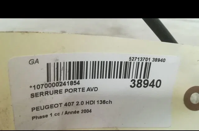 Serrure porte avd Peugeot 407 (6D_) 2.0 hdi 135 (6drhrh, 6drhre, 6drhrg, 6drhrj) (2004-2010) 4 portes occasion