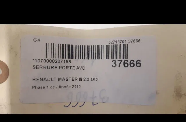 Serrure porte avd Renault MASTER III Camionnette (FV) 2.3 dci 125 fwd (fv0c, fv0d, fv0g, fv0h, fv0j, fv0k) (2010) occasi