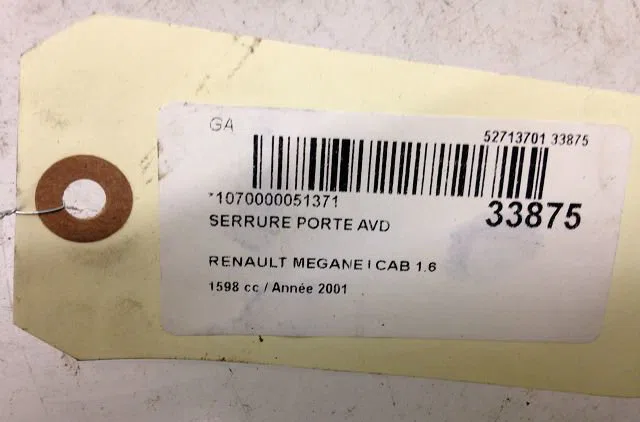 Serrure porte avd Renault MEGANE I Cabriolet (EA0-1_) 1.6 16v (ea04, ea0b, ea11, ea1j) (1999-2003) occasion