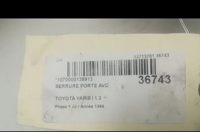 Serrure porte avd Toyota YARIS (_P1_) 1.3 (ncp10_, scp12_) (1999-2005) occasion