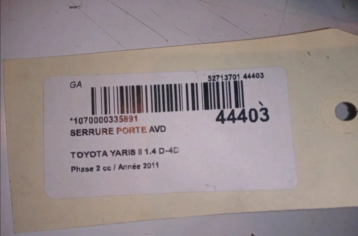 Serrure porte avd Toyota YARIS (_P9_) 1.4 d-4d (nlp90_) (2005-2012) occasion