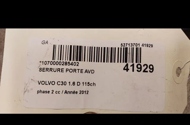 Serrure porte avd Volvo C30 (533) D2 (2010-2012) occasion