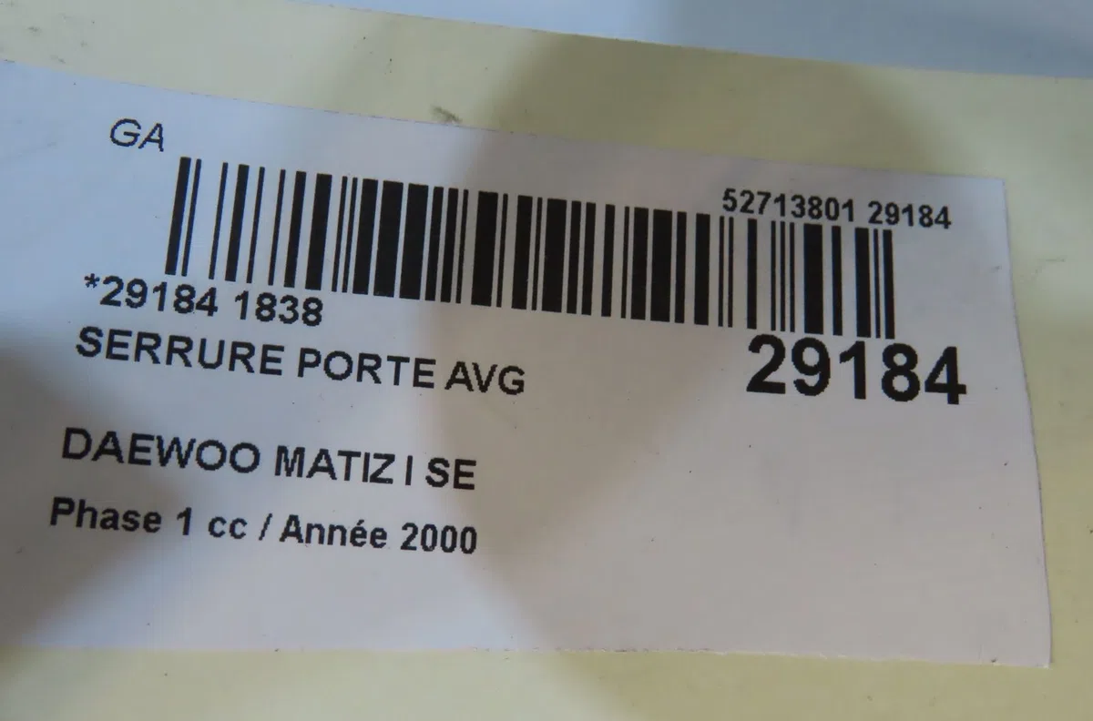 Serrure porte avg DAEWOO MATIZ I 2000 occasion