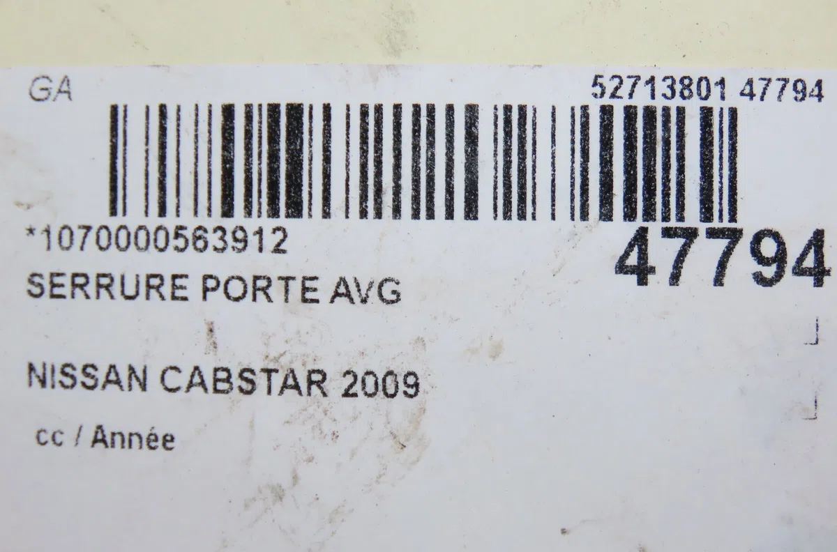 Serrure porte avg Nissan CABSTAR (F24M, F24W) 35.13 dci, 45.13 dci 2.5 (f24m) (2006-2012) occasion