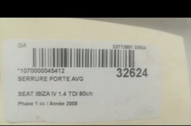 Serrure porte avg Seat IBIZA IV (6J5, 6P1) 1.4 tdi (2008-2010) 5 portes occasion