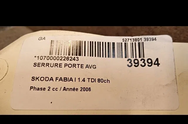Serrure porte avg Skoda FABIA I (6Y2) 1.4 tdi (2005-2008) occasion
