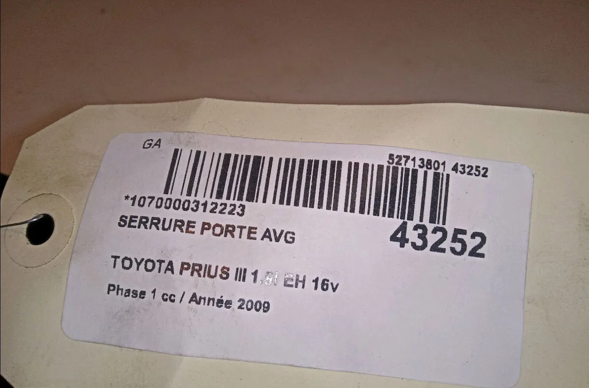 Serrure porte avg Toyota PRIUS (_W3_) 1.8 hybrid (zvw3_) (2008) occasion