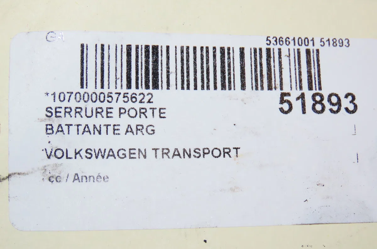 Serrure porte battante arg Volkswagen TRANSPORTER IV Autobus-Autocar (70B, 70C, 7DB, 7DK, 70J, 70K 2.5 tdi (1995-2003) o