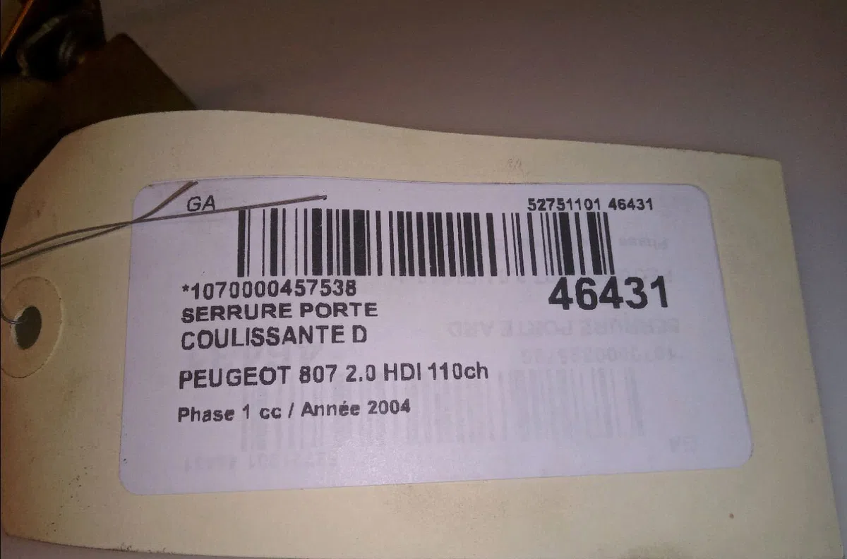 Serrure porte coulissante d Peugeot 807 (EB_) 2.0 hdi (2009) occasion