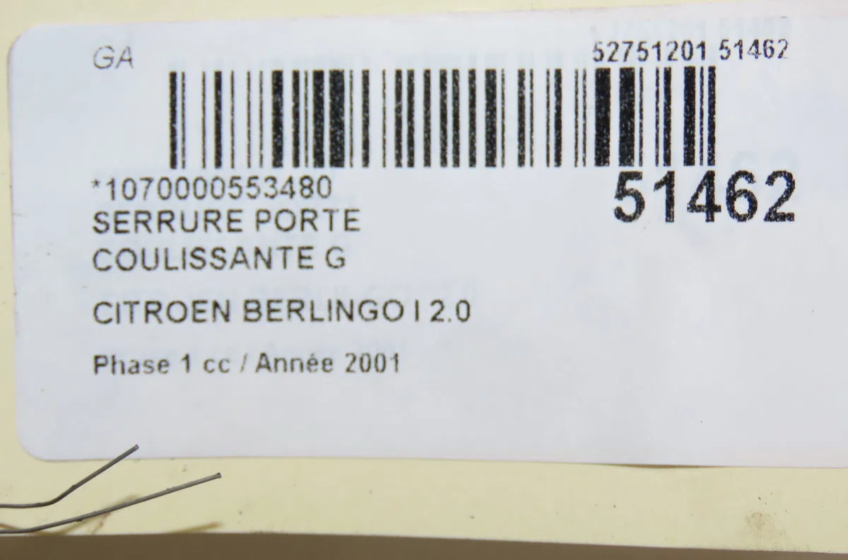 Serrure porte coulissante g Citroen BERLINGO - BERLINGO FIRST Monospace (MF_, GJK_, GFK_) 2.0 hdi 90 (mfrhy) (1999-2005)