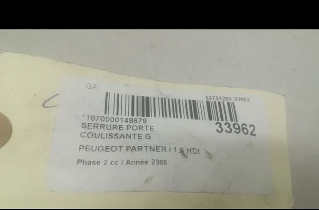 Serrure porte coulissante g Peugeot PARTNER Monospace (5_, G_) 1.6 hdi 90 (2005-2015) occasion