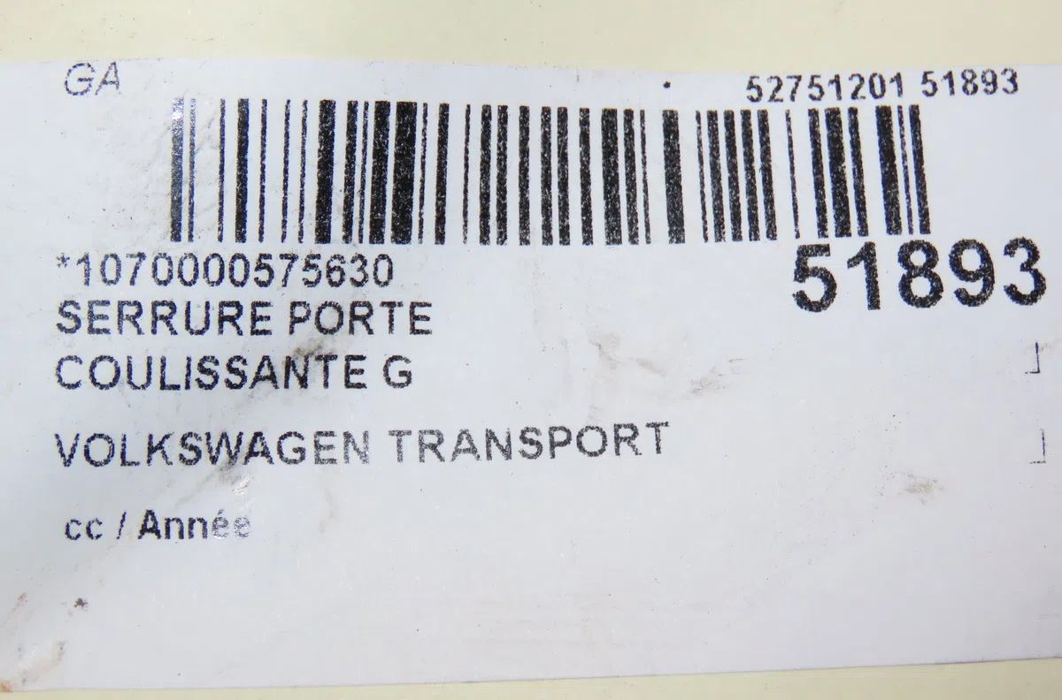 Serrure porte coulissante g Volkswagen TRANSPORTER IV Autobus-Autocar (70B, 70C, 7DB, 7DK, 70J, 70K 2.5 tdi (1995-2003) 