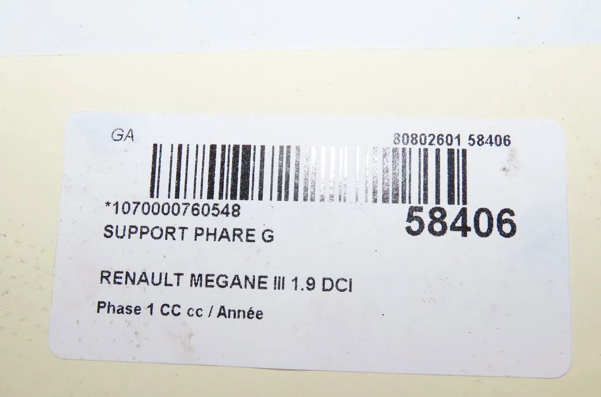 Support phare g Renault MEGANE CC (EZ0-1_) 1.9 dci (ez0j, ez1s) (2010) occasion